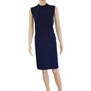 St. John Basics Santana Knit Navy Sheath Dress Wool Blend Sleeveless Womens 8